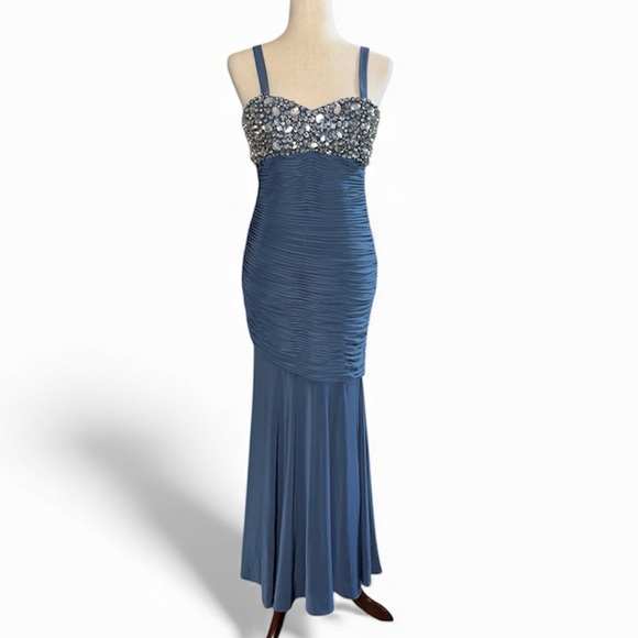 Jovani Blue Beaded Maxi Dress - Picture 2 of 5